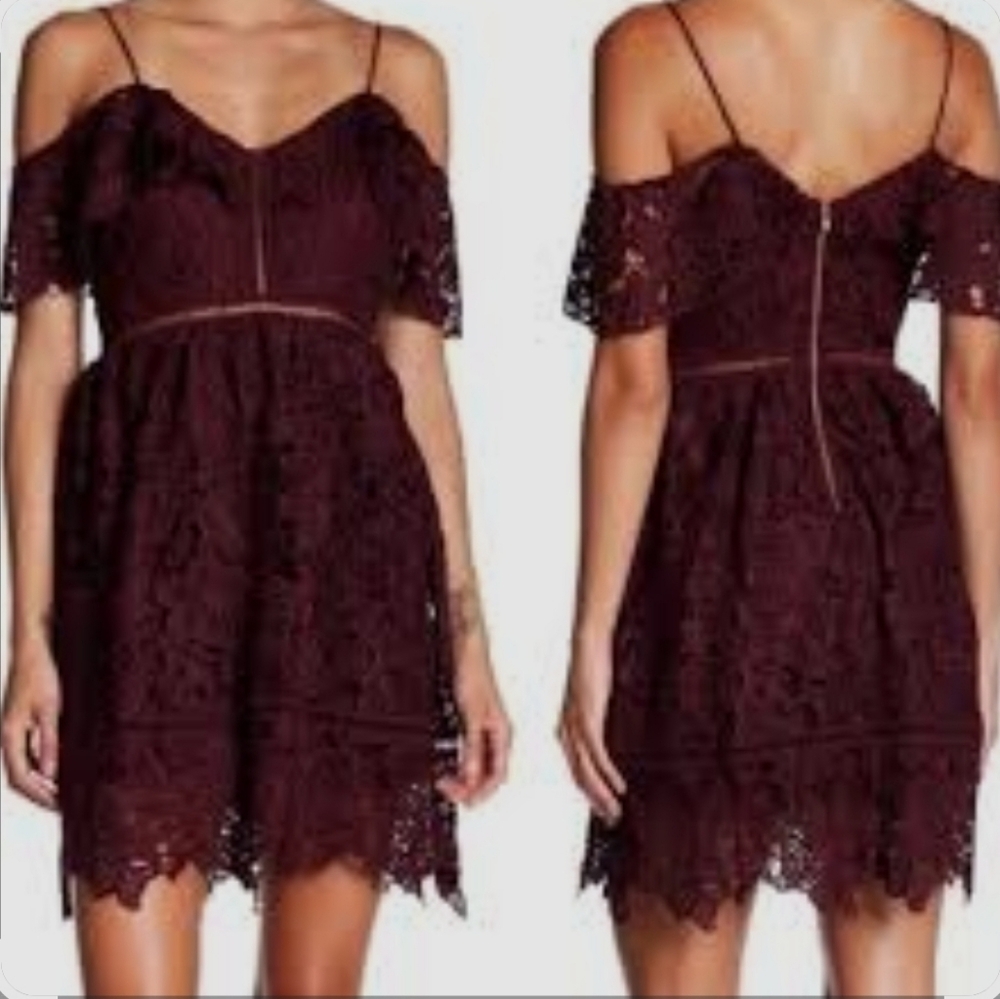 Bordeaux Flutter Sleeve Lace Dress